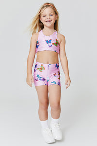 Kids Booty Shorts in Pink Neon Butterflies