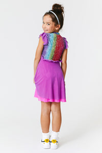 Kids Princess Dress in Rainbow Glitter Foil