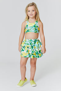 Kids Tiered Skirt in Lemon Spritz