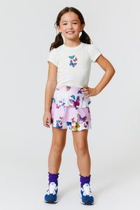 Kids Tiered Skirt in Neon Butterflies